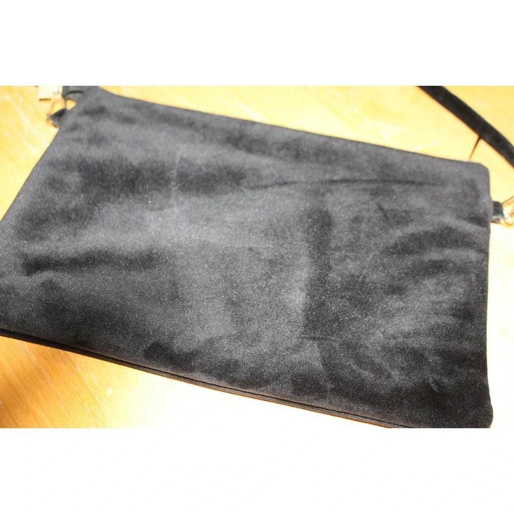 Black Embroidered Crossbody Bag Floral Bird Unbranded Adjustable Velvet Purse